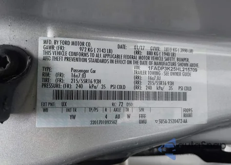 2017 Ford Focus Se из США, поврежденный, VIN 1FADP3K25HL215709